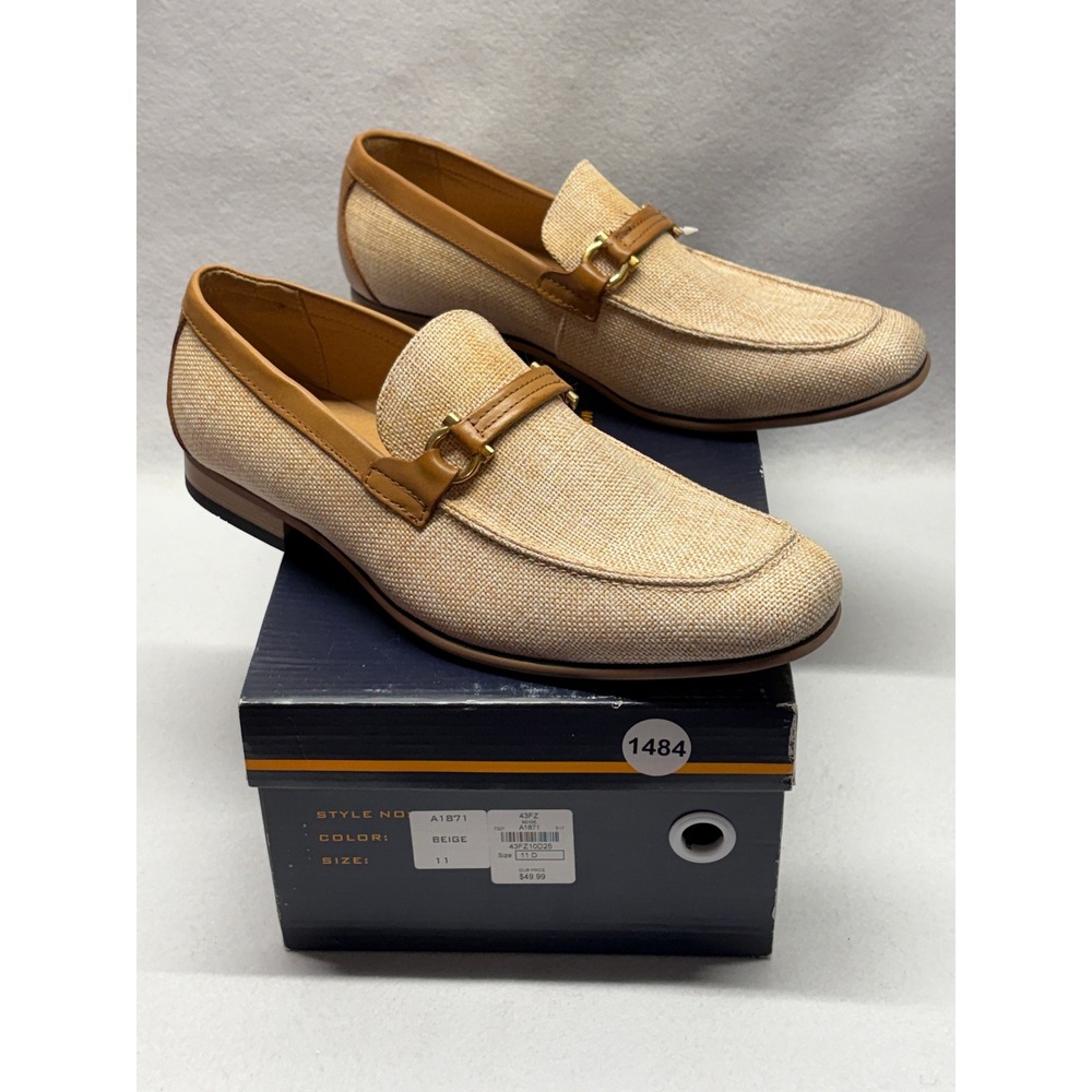 La Milano Patina Collection Mens Beige Woven Leather Loafers A1871 Dress Shoes